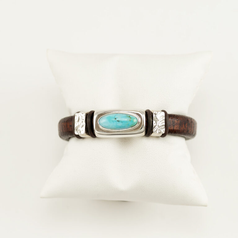 Sterling Silver Turquoise Leather Cuff